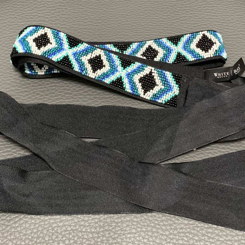 White House Black Market Aztec Glass Bead Tie Belt M/L